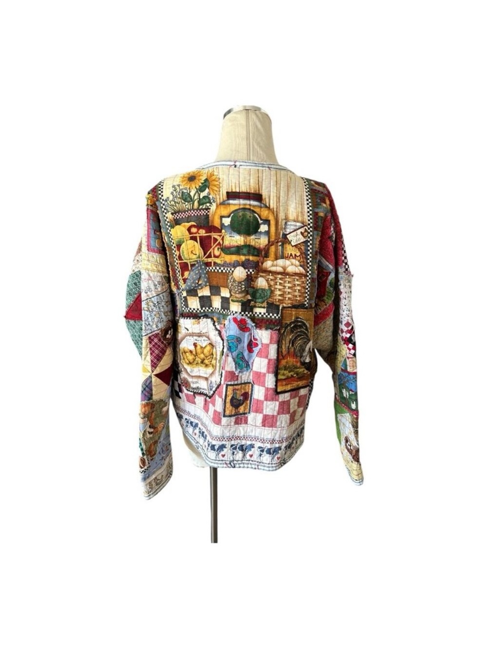 Patchwork quilted jacket grandmacore Farm theme  handmade vintage jacket L/XL